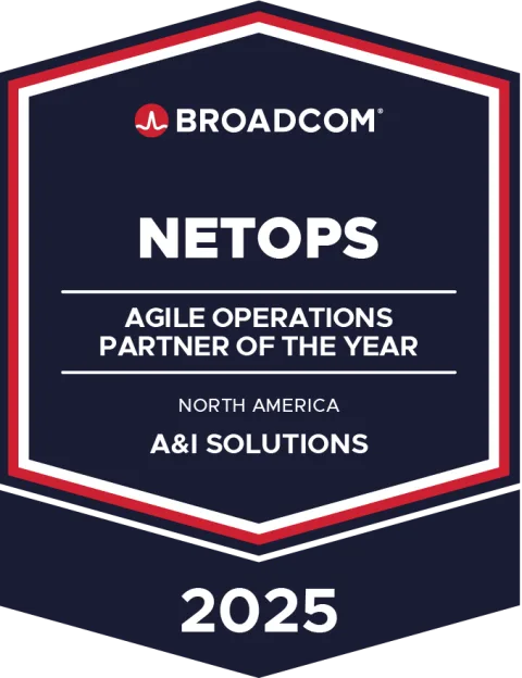 2025 Broadcom NetOps Agile Operations Partner of the Year for North America award badge for A&I Solutions